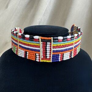 Vintage African Maasai Ethnic Beaded Necklace Choker Ceremonial